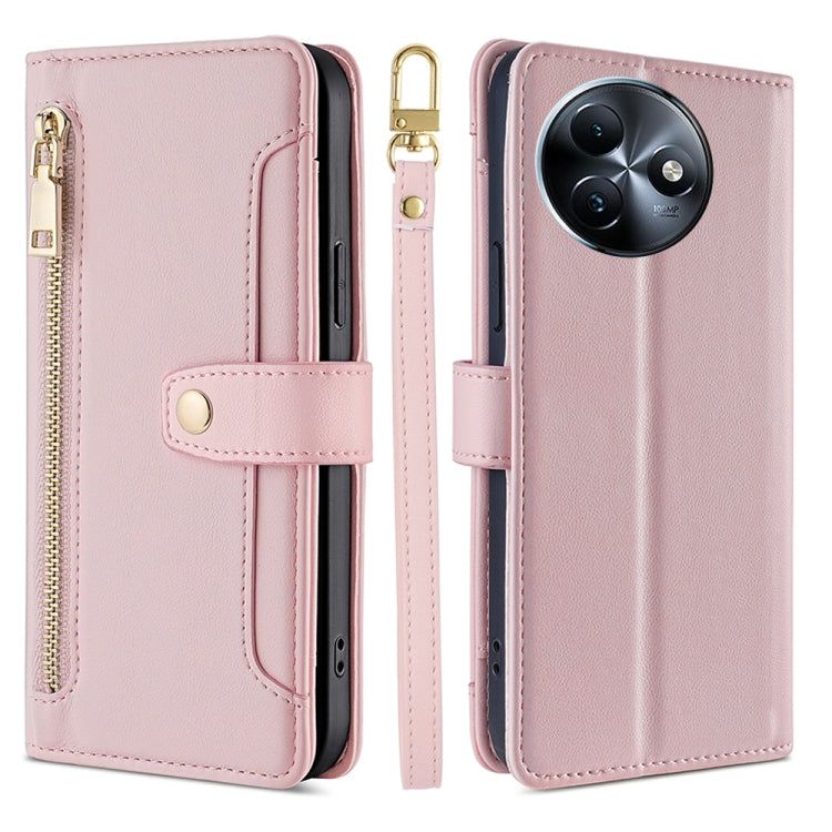 For itel S24 4G Sheep Texture Cross-body Zipper Wallet Leather Phone Case(Pink)