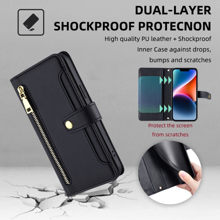 For Itel A50C 4G Sheep Texture Cross-body Zipper Wallet Leather Phone Case(Black)