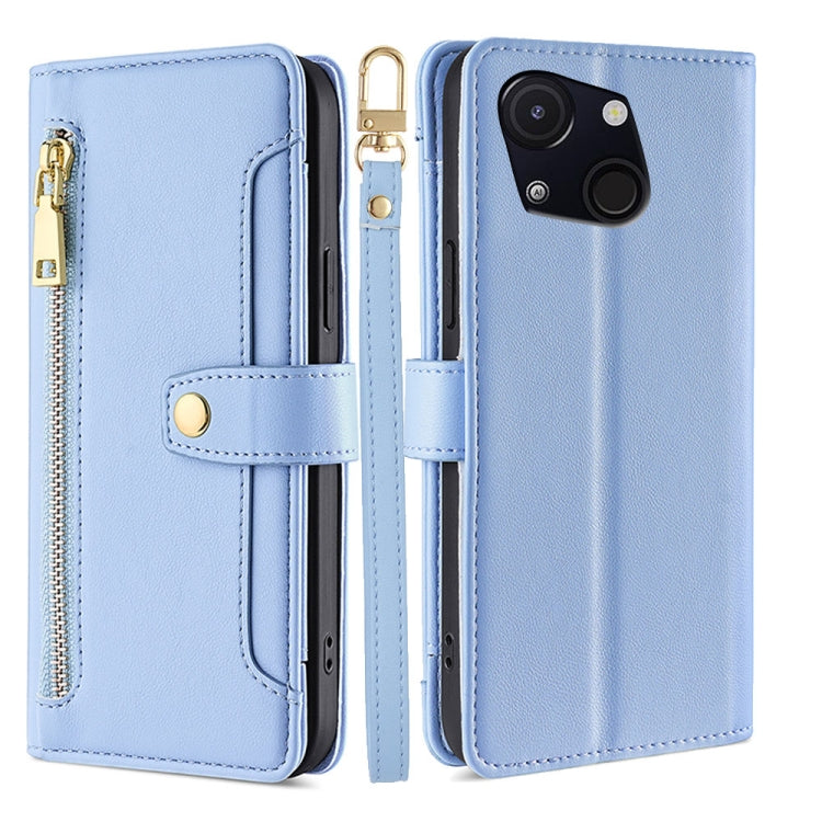 For itel A50C 4G Sheep Texture Cross-body Zipper Wallet Leather Phone Case(Blue)