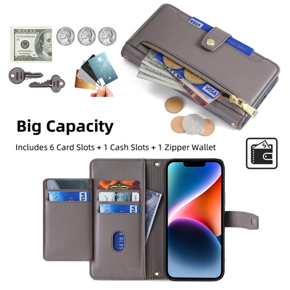 For Itel A50C 4G Sheep Texture Cross-body Zipper Wallet Leather Phone Case(Grey)