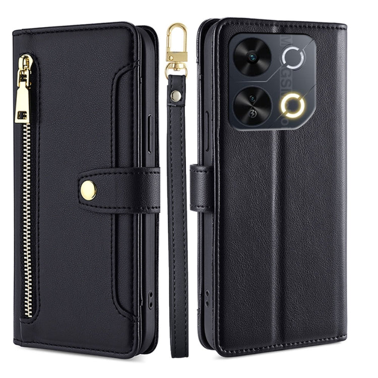 For Itel P65 Sheep Texture Cross-body Zipper Wallet Leather Phone Case(Black)