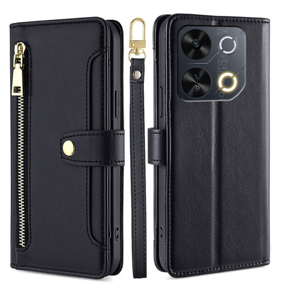For Itel P65 Sheep Texture Cross-body Zipper Wallet Leather Phone Case(Black)