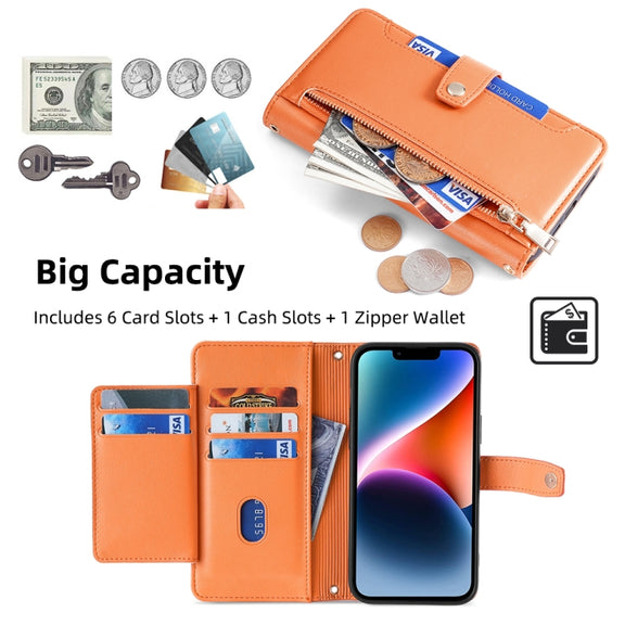 For itel P65 Sheep Texture Cross-body Zipper Wallet Leather Phone Case(Orange)