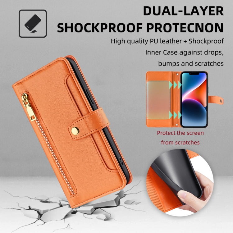 For itel P65 Sheep Texture Cross-body Zipper Wallet Leather Phone Case(Orange)