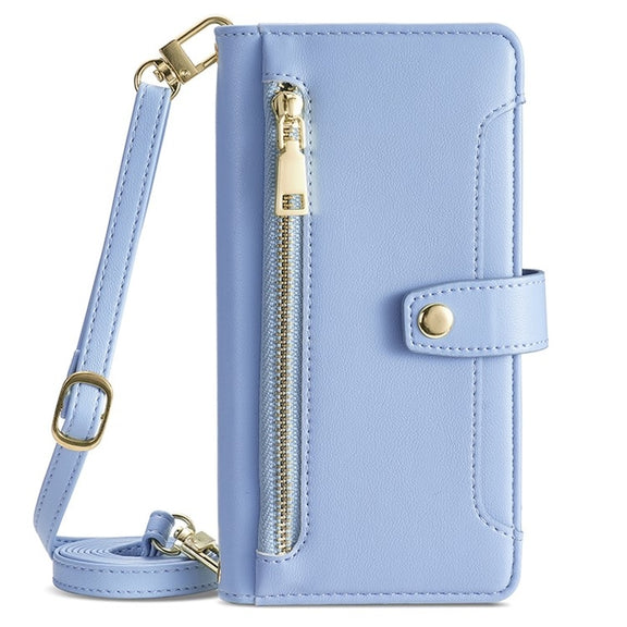 For Itel P65 Sheep Texture Cross-body Zipper Wallet Leather Phone Case(Blue)