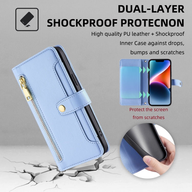 For Itel P65 Sheep Texture Cross-body Zipper Wallet Leather Phone Case(Blue)