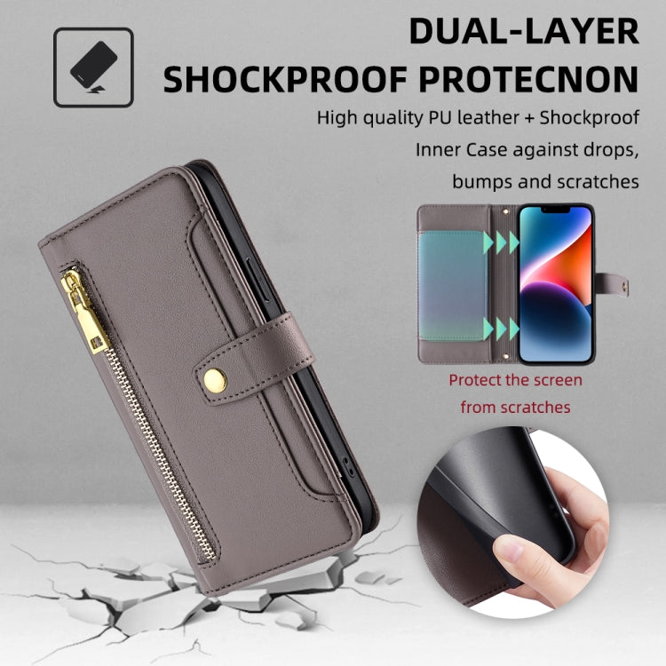 For Itel P65 Sheep Texture Cross-body Zipper Wallet Leather Phone Case(Grey)