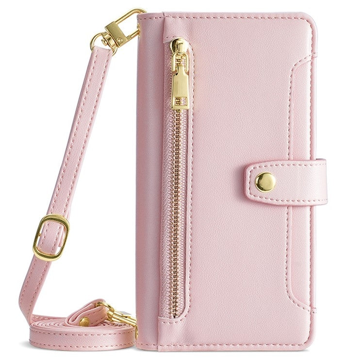 For Itel P65 Sheep Texture Cross-body Zipper Wallet Leather Phone Case(Pink)