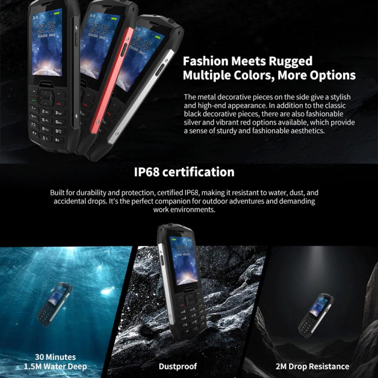 HAMTOD H3 Rugged Phone, EU Version, 2.8 inch T107 ARM CortexTM A7 Quad-core 1.0GHz, Network: 4G, VoLTE, BT, SOS(Red)