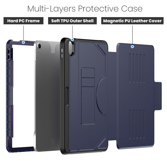 For iPad Air 11 2024 Notebook Magnetic Leather Tablet Case(Navy Blue)