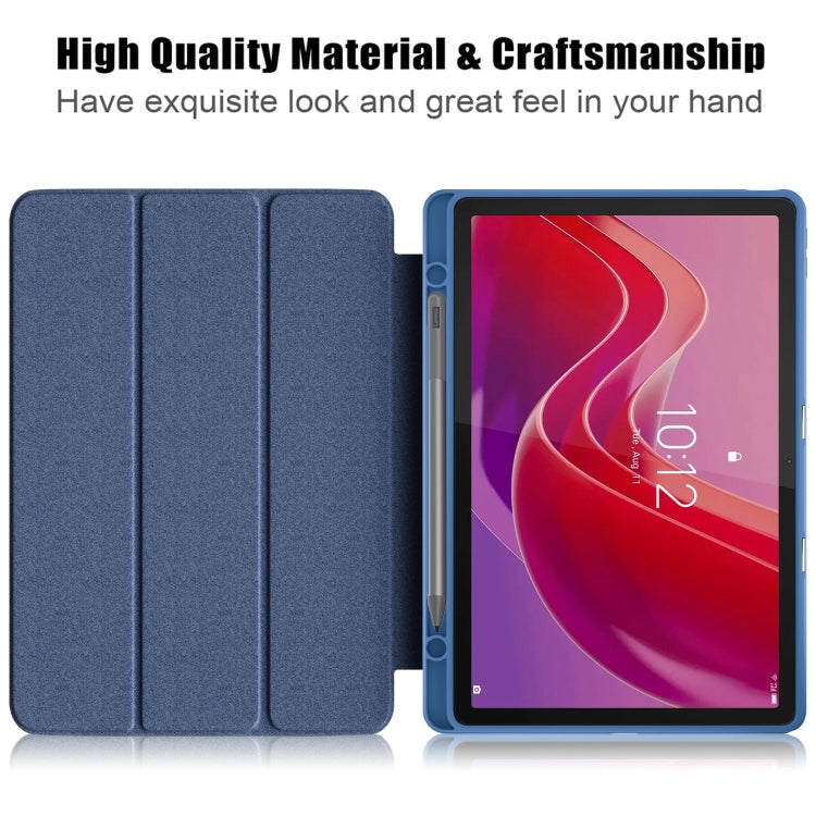 For Lenovo Tab M11 / Xiaoxin Pad 2024 Acrylic 3-Fold Solid Color Smart Leather Tablet Case(Dark Blue)