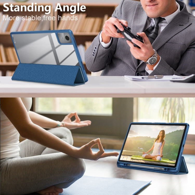 For Lenovo Tab M11 / Xiaoxin Pad 2024 Acrylic 3-Fold Solid Color Smart Leather Tablet Case(Dark Blue)