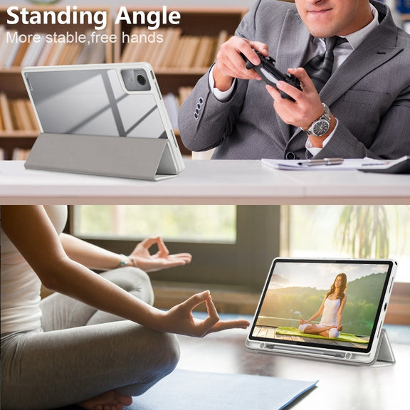 For Lenovo Tab M11 / Xiaoxin Pad 2024 Acrylic 3-Fold Solid Color Smart Leather Tablet Case(Grey)
