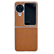 For OPPO Find N3 Flip Pearlescent Paint Diamond Shaped Checkered Leather Phone Case(Brown)