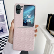 For OPPO Find N2 Flip Pearlescent Paint Diamond Shaped Checkered Leather Phone Case(Pink)