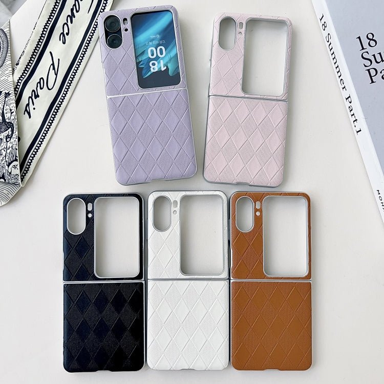 For OPPO Find N2 Flip Pearlescent Paint Diamond Shaped Checkered Leather Phone Case(Pink)