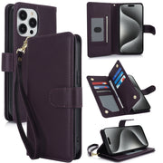 For iPhone 16 Pro Multi-Card Wallet RFID Leather Phone Case(Dark Purple)