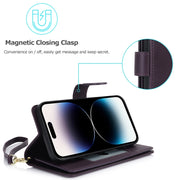 For iPhone 16 Pro Multi-Card Wallet RFID Leather Phone Case(Dark Purple)