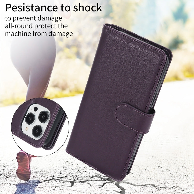 For iPhone 16 Pro Multi-Card Wallet RFID Leather Phone Case(Dark Purple)