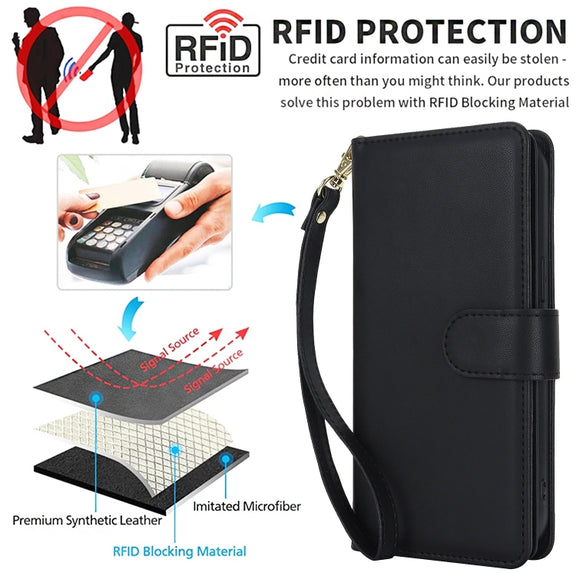 For iPhone 16 Pro Max Multi-Card Wallet RFID Leather Phone Case(Black)