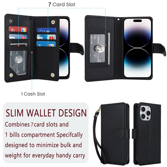 For iPhone 16 Pro Max Multi-Card Wallet RFID Leather Phone Case(Black)