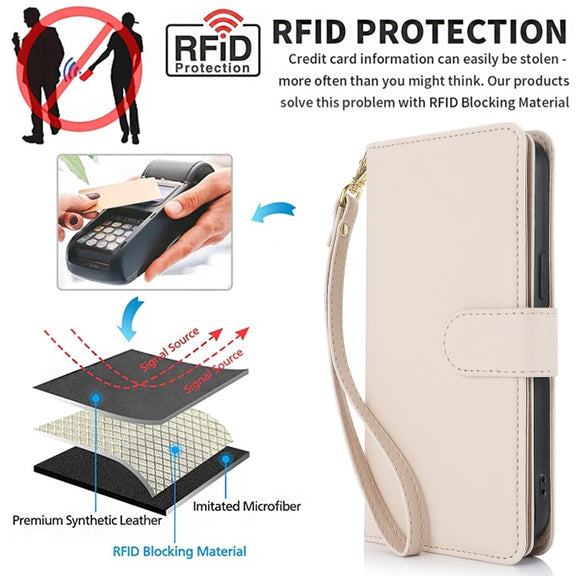 For iPhone 16 Multi-Card Wallet RFID Leather Phone Case(Apricot)