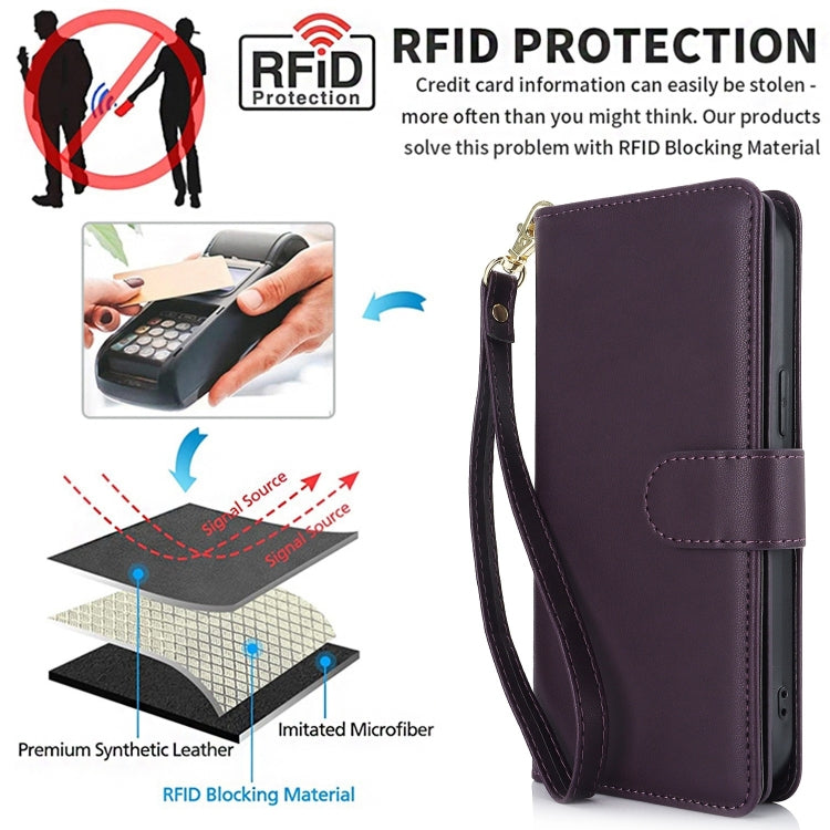 For iPhone 16 Plus Multi-Card Wallet RFID Leather Phone Case(Dark Purple)