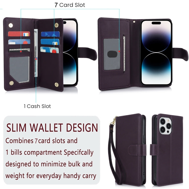 For iPhone 16 Plus Multi-Card Wallet RFID Leather Phone Case(Dark Purple)