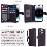For iPhone 16 Plus Multi-Card Wallet RFID Leather Phone Case(Dark Purple)