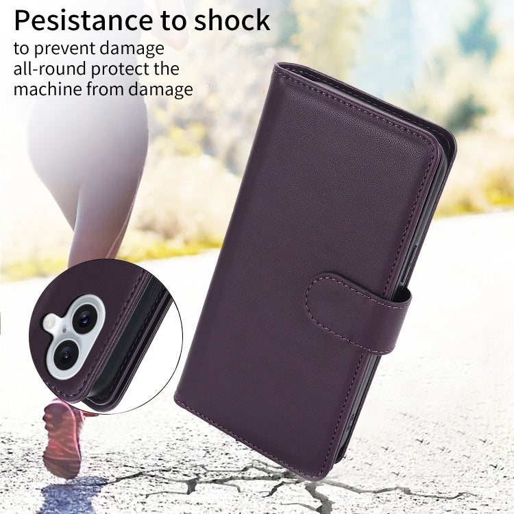 For iPhone 16 Plus Multi-Card Wallet RFID Leather Phone Case(Dark Purple)