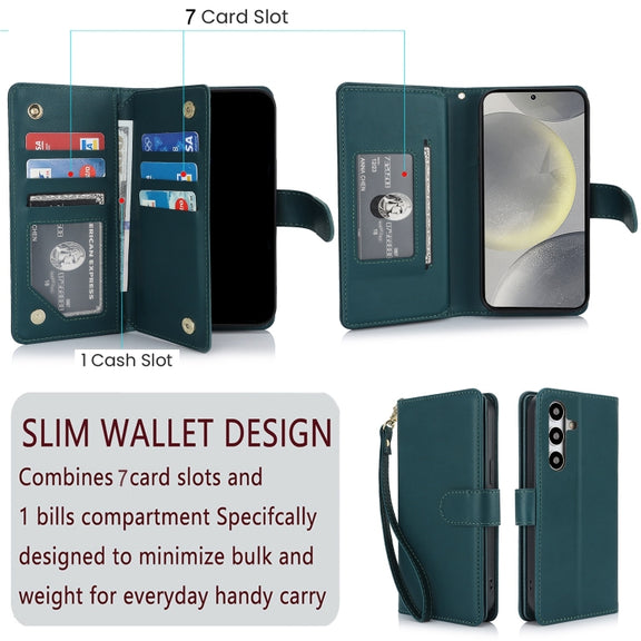 For Samsung Galaxy S24+ / S25+ 5G Multi-Card Wallet RFID Leather Phone Case(Green)