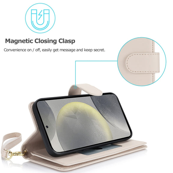 For Samsung Galaxy S24+ / S25+ 5G Multi-Card Wallet RFID Leather Phone Case(Apricot)