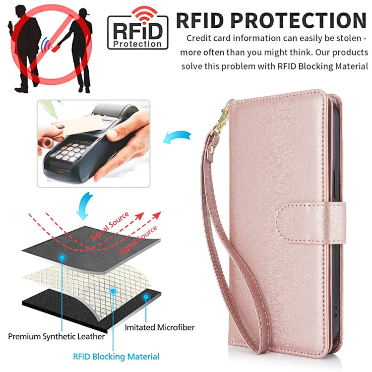 For Samsung Galaxy S24 / S25 5G Multi-Card Wallet RFID Leather Phone Case(Rose Gold)