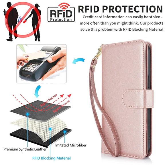 For Samsung Galaxy S24 / S25 5G Multi-Card Wallet RFID Leather Phone Case(Rose Gold)