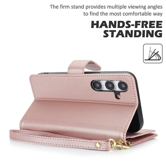 For Samsung Galaxy S24 / S25 5G Multi-Card Wallet RFID Leather Phone Case(Rose Gold)