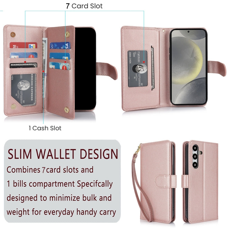 For Samsung Galaxy S24 / S25 5G Multi-Card Wallet RFID Leather Phone Case(Rose Gold)