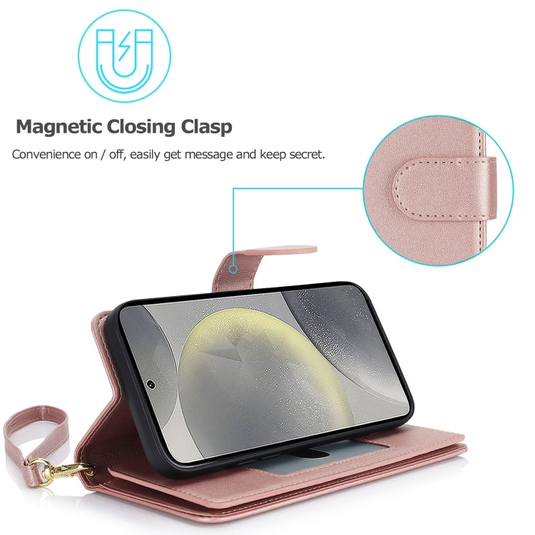 For Samsung Galaxy S24 / S25 5G Multi-Card Wallet RFID Leather Phone Case(Rose Gold)