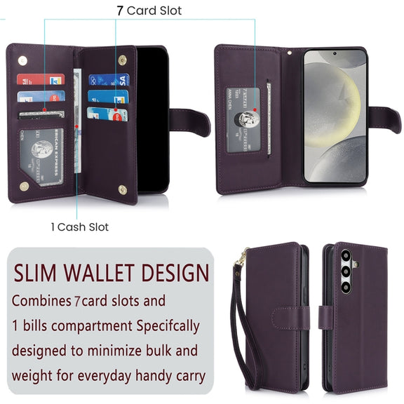 For Samsung Galaxy S24 / S25 5G Multi-Card Wallet RFID Leather Phone Case(Dark Purple)