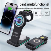H60 5 in 1 Folding Multi-function Magnetic Wireless Charger(Black)