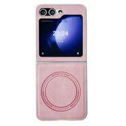 For Samsung Galaxy Z Flip5 Skin Feel Leather Texture MagSafe Pearlescent Paint Shockproof Phone Case(Pink)