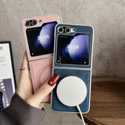 For Samsung Galaxy Z Flip5 Skin Feel Leather Texture MagSafe Pearlescent Paint Shockproof Phone Case(Pink)