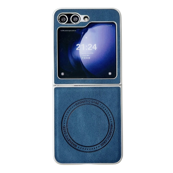 For Samsung Galaxy Z Flip5 Skin Feel Leather Texture MagSafe Pearlescent Paint Shockproof Phone Case(Blue)