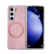 For Samsung Galaxy Z Fold5 Skin Feel Leather Texture MagSafe Pearlescent Paint Shockproof Phone Case(Pink)