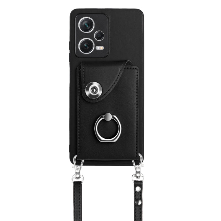 For Xiaomi Redmi Note 12 Pro 5G Global Organ Card Bag Ring Holder Phone Case with Long Lanyard(Black)
