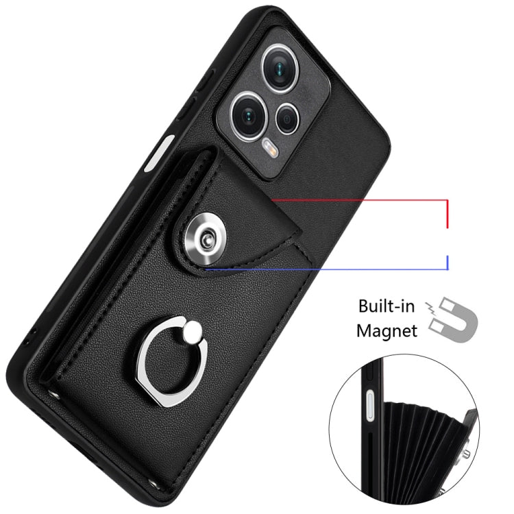 For Xiaomi Redmi Note 12 Pro 5G Global Organ Card Bag Ring Holder Phone Case with Long Lanyard(Black)