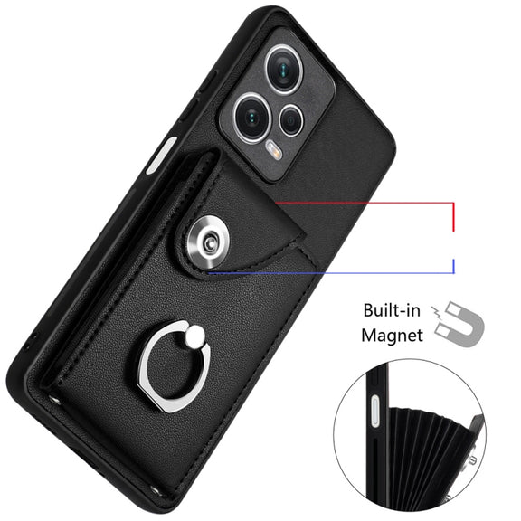 For Xiaomi Redmi Note 12 Pro 5G Global Organ Card Bag Ring Holder Phone Case with Long Lanyard(Black)