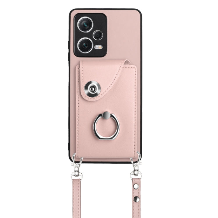 For Xiaomi Redmi Note 12 Pro+ 5G Global Organ Card Bag Ring Holder Phone Case with Long Lanyard(Pink)