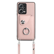 For Xiaomi Redmi Note 12 Pro+ 5G Global Organ Card Bag Ring Holder Phone Case with Long Lanyard(Pink)