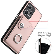 For Xiaomi Redmi Note 12 Pro+ 5G Global Organ Card Bag Ring Holder Phone Case with Long Lanyard(Pink)