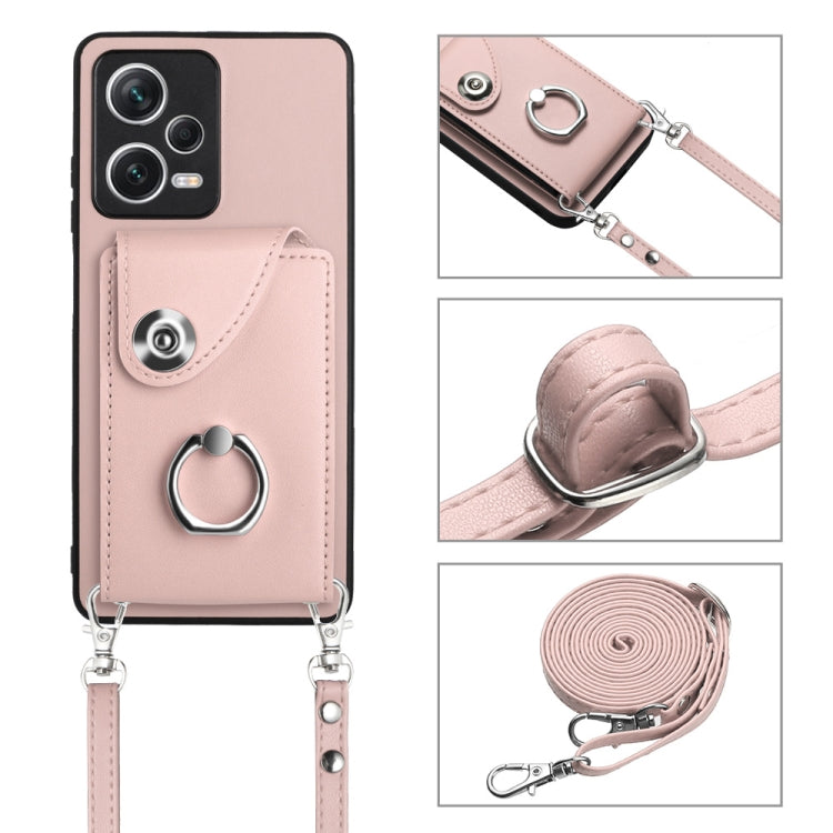 For Xiaomi Redmi Note 12 Pro+ 5G Global Organ Card Bag Ring Holder Phone Case with Long Lanyard(Pink)